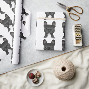Black And White French Bulldog Cartoon Dog Pattern Wrapping Paper