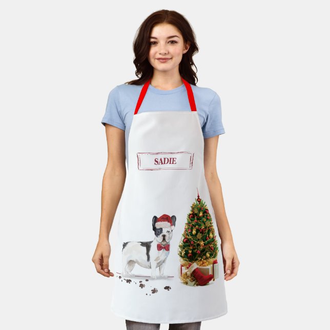 Black and White French Bulldog Christmas Dog  Apron (Worn)