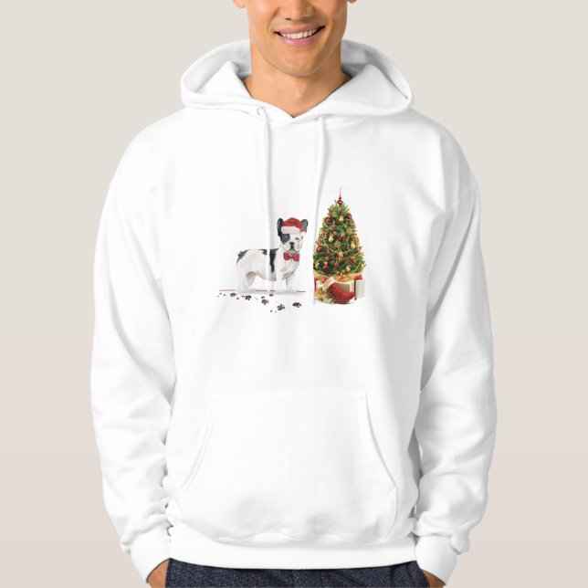 Black and White French Bulldog Christmas Dog  Hoodie (Front)