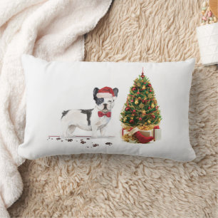Black and White French Bulldog Christmas Dog  Lumbar Cushion