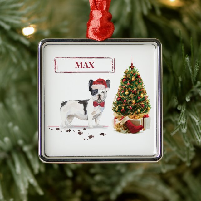 Black and White French Bulldog Christmas Dog  Metal Ornament (Tree)