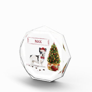 Black and White French Bulldog Christmas Dog  Photo Block