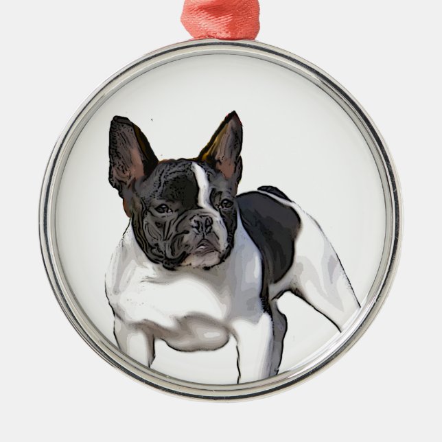 BLACK AND WHITE FRENCH BULLDOG METAL TREE DECORATION (Front)