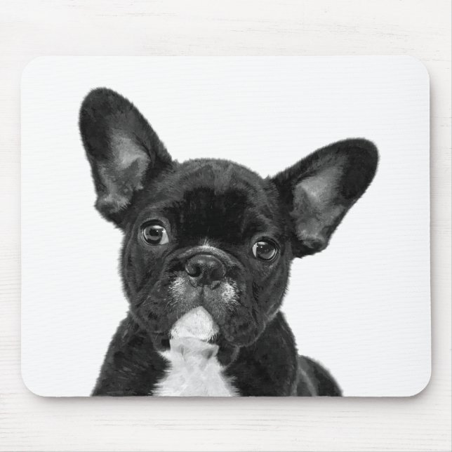 Black and White French Bulldog Portrait Mouse Pad (Front)