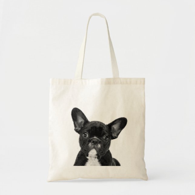 Black and White French Bulldog Portrait Tote Bag (Front)