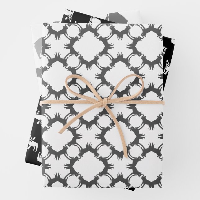 Black and White French Bulldogs  Wrapping Paper Sheet (In situ)