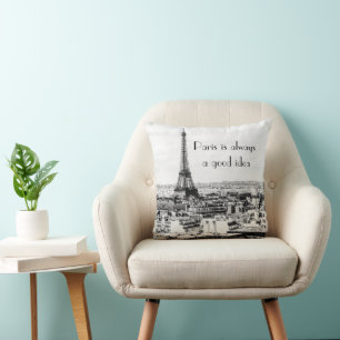 Black and White French Home Decor with Quote Cushion