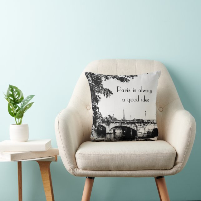 Black and White French Home Decor with Quote Cushion (Chair)