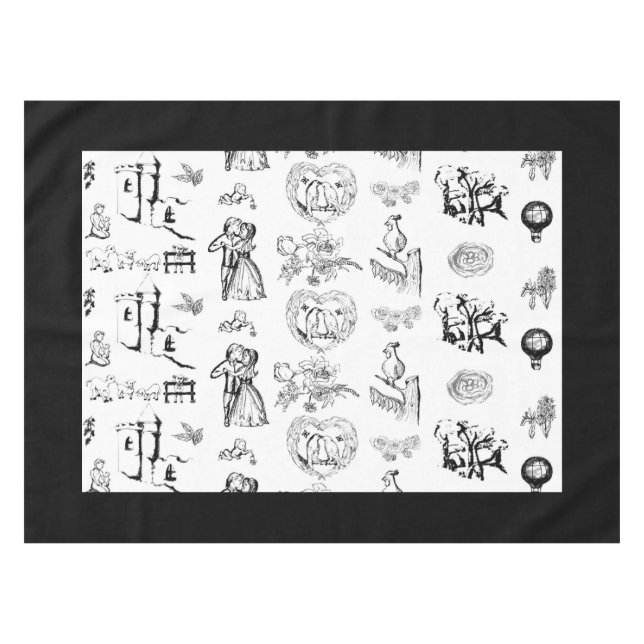 Black and White French Themed Toile tablecloth (Front (Horizontal))