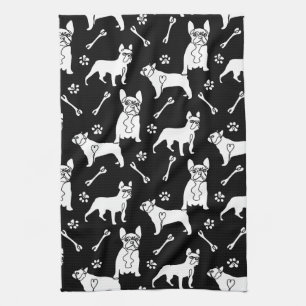 Black and White Frenchie dogs Tea Towel
