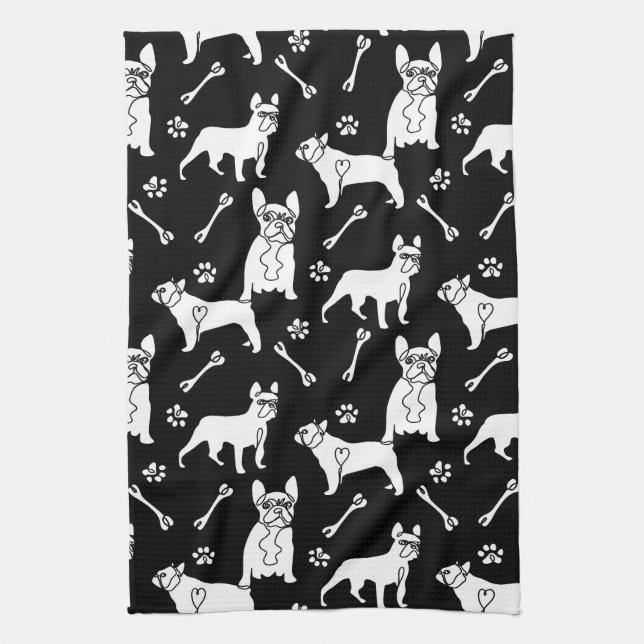 Black and White Frenchie dogs Tea Towel (Vertical)