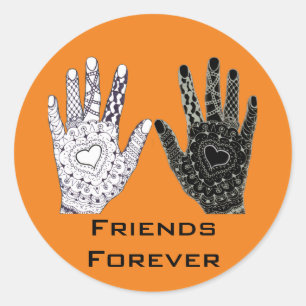 Black and White Friendship Hands Classic Round Sticker