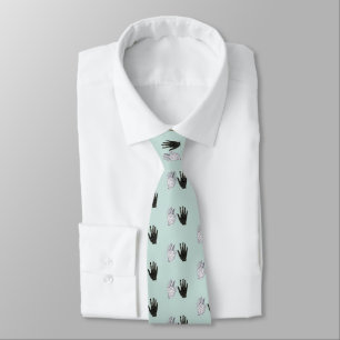 Black and White Friendship Hands Neck Tie