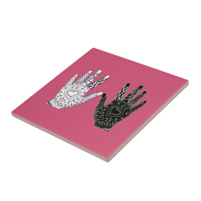 Black and White Friendship Hands Tile (Side)