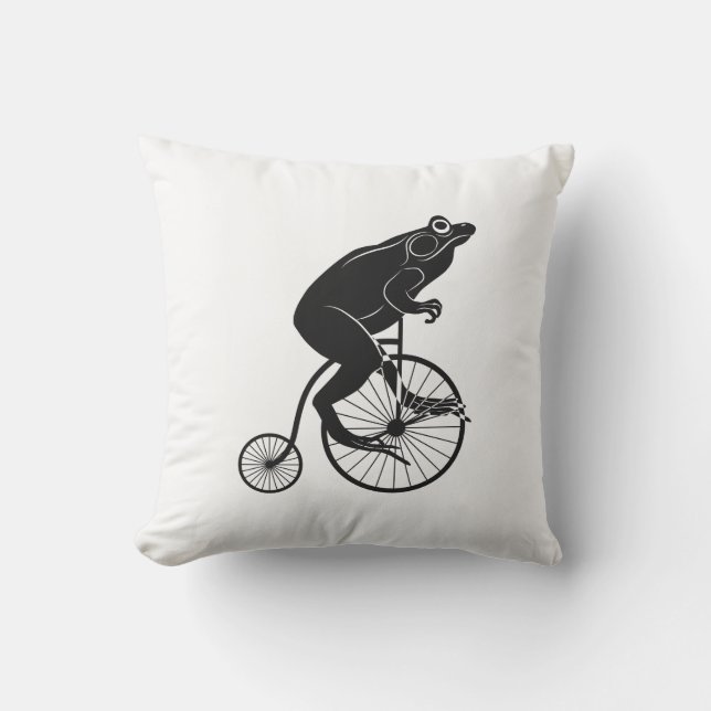 Black and White Frog or Toad on a Bike Outdoor Cushion (Front)