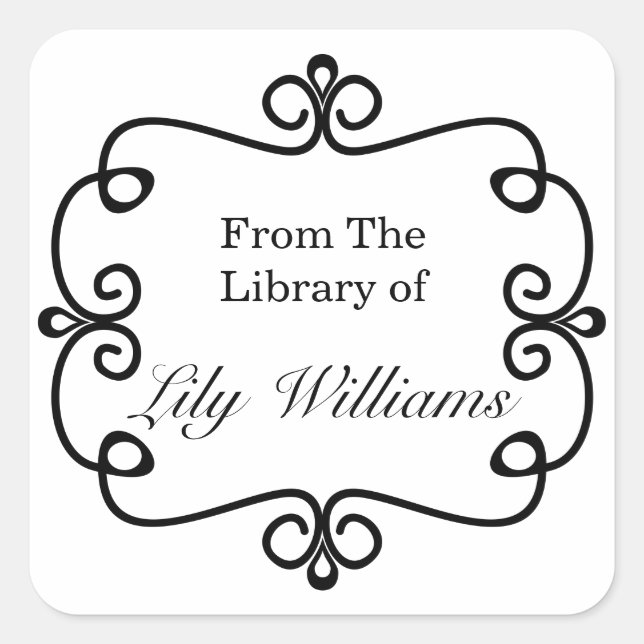 Black And White From The Library Of Bookplate Square Sticker (Front)