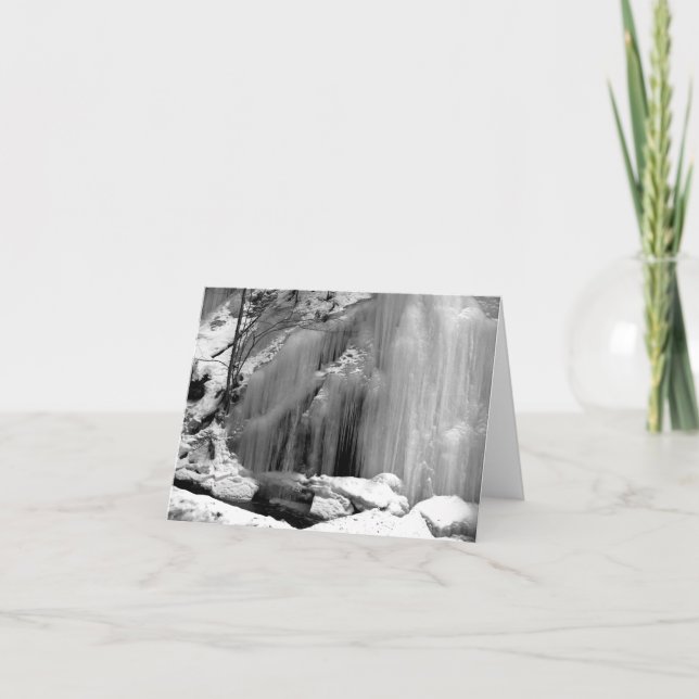 Black and White Frozen Waterfall Note Card (Front)