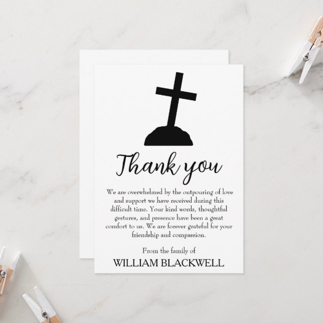 black and white funeral thank you cards (Front/Back In Situ)
