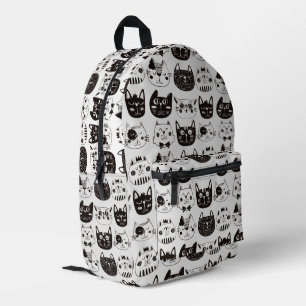 Black and White Funny Cat Faces Pattern Printed Backpack