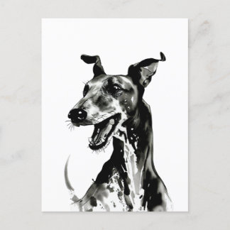 Black and white Galgo Español | Joyful Greyhound Postcard