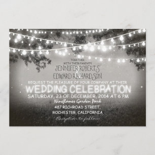 black and white garden lights rustic wedding invitation
