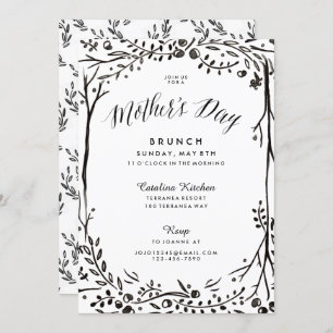 Black and White Garden Mothers Day Brunch Invitation