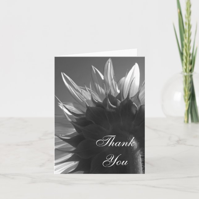 Black and White Garden Sunflower Thank You Card (Front)