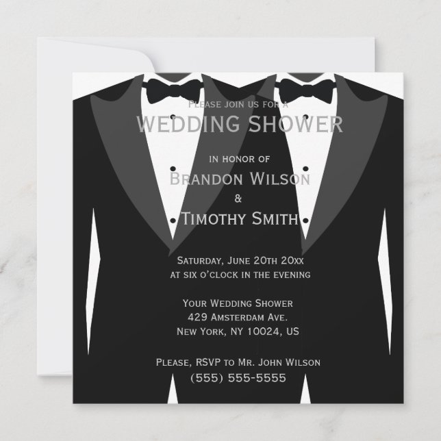 Black And White Gay Wedding Shower Invitations (Front)