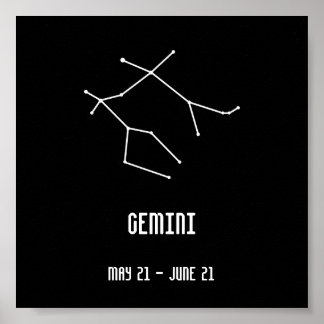 Black and White Gemini Constellation Poster