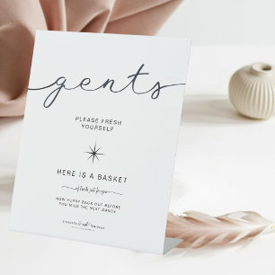 Black And White  Gents Bathroom Basket Wedding Pedestal Sign