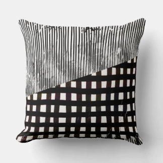 Black and White Geometric Abstract Glitch  Cushion