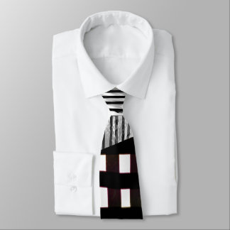Black and White Geometric Abstract Glitch  Tie