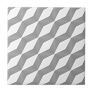 Black and White Geometric Angular Diagonal Lines Ceramic Tile