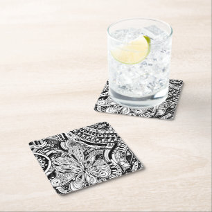 Black And White Geometric Art 15 Square Paper Coaster