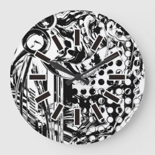Black And White Geometric Art 20 Large Clock