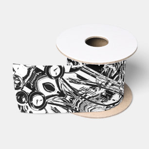 Black And White Geometric Art 20 Satin Ribbon