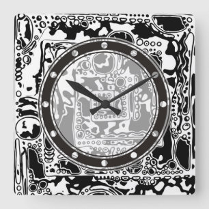 Black And White Geometric Art 25 Square Wall Clock