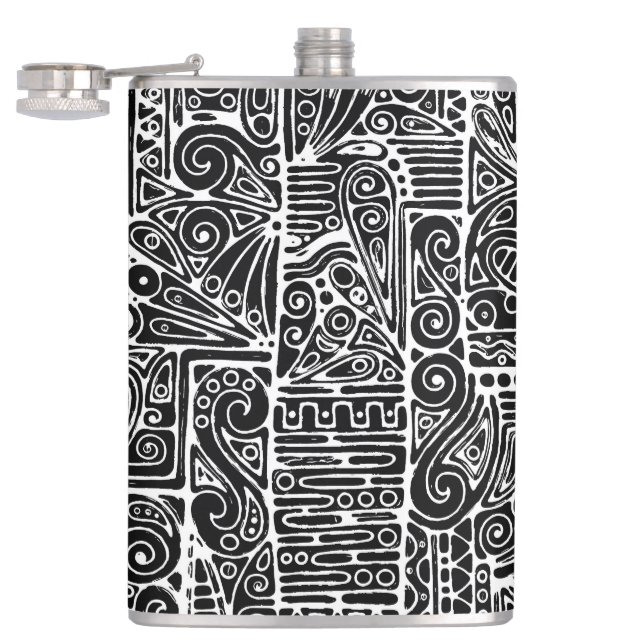 Black And White Geometric Art 2 Hip Flask (Opened)