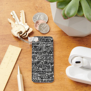 Black And White Geometric Art 2 Key Ring