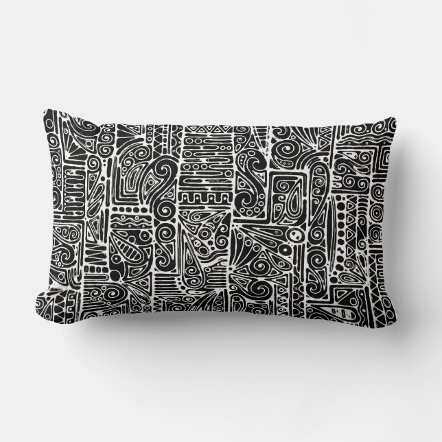 Black And White Geometric Art 2 Lumbar Cushion (Front)