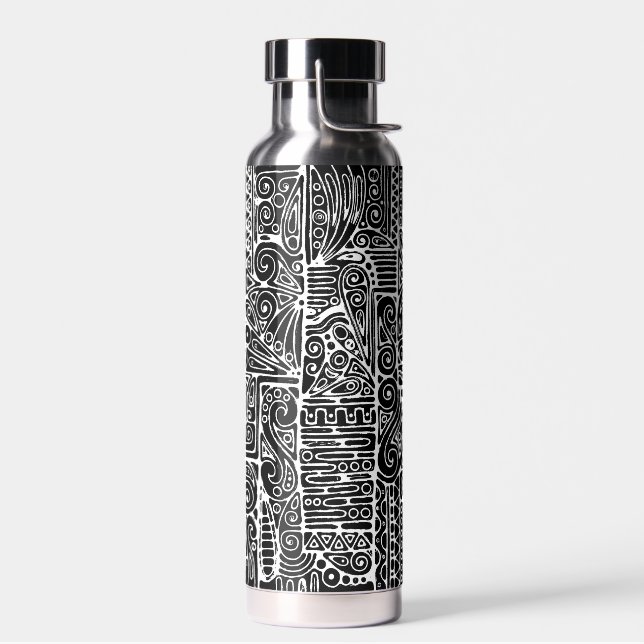 Black And White Geometric Art 2 Water Bottle (Left)