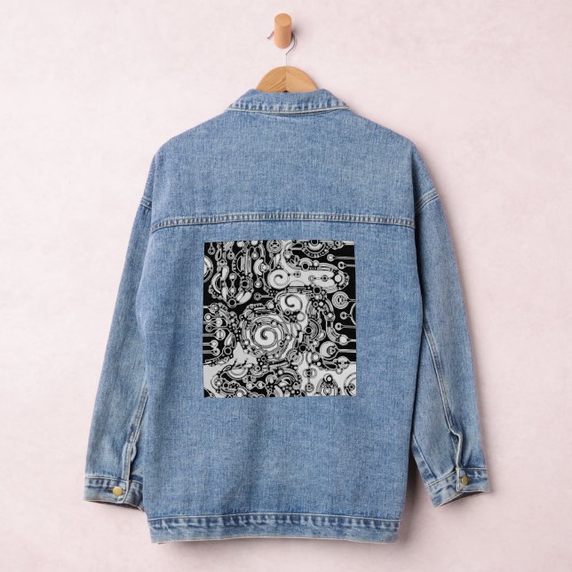 Black And White Geometric Art 3 Denim Jacket (Hangar)