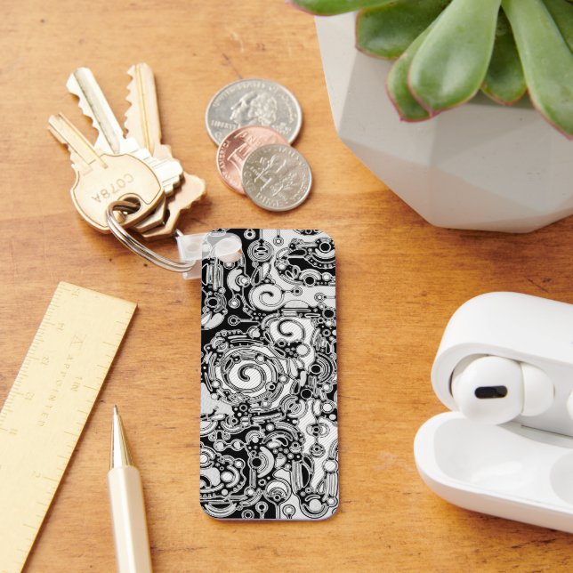 Black And White Geometric Art 3 Key Ring (Desk)