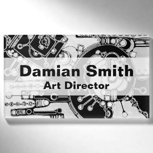 Black And White Geometric Art 4 Name Tag