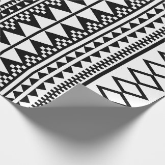 Black and White Geometric Aztec Pattern Wrapping Paper