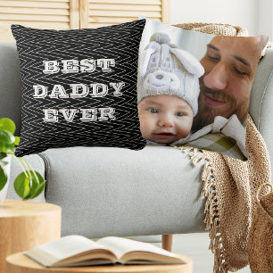 Black And White Geometric Best Daddy Ever Photo  Cushion