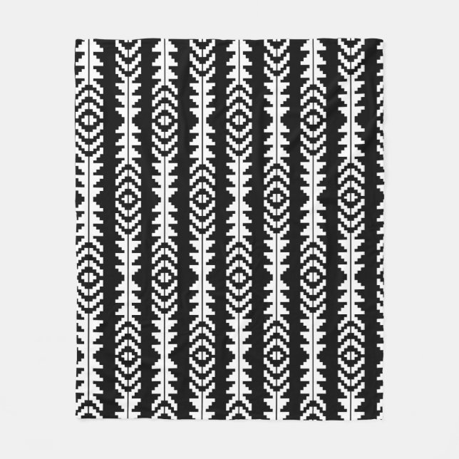 Black and White Geometric Boho Design Fleece Blanket (Front)