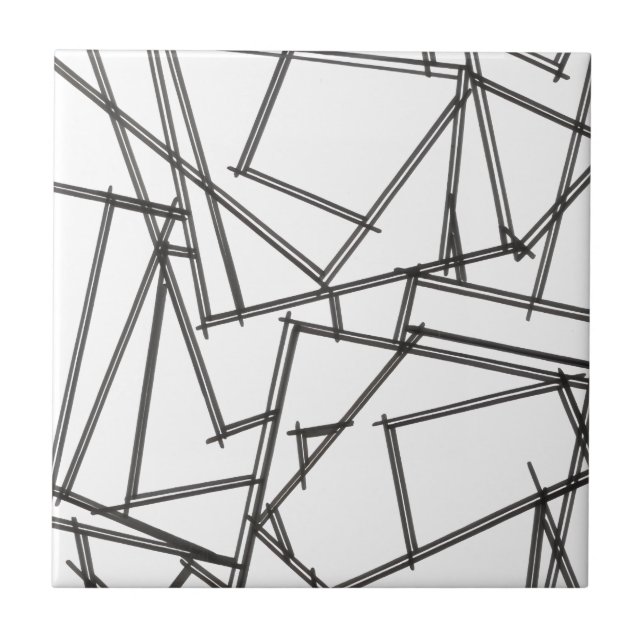 Black And White Geometric Ceramic Tile (Front)