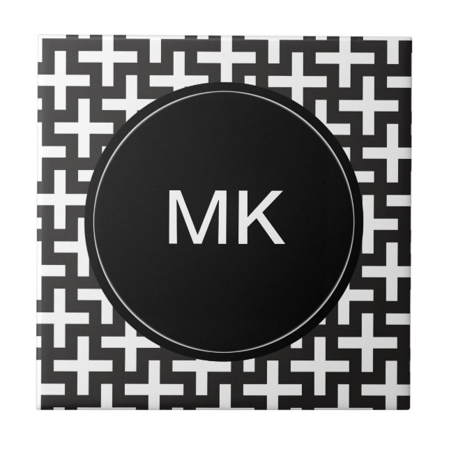 Black and White Geometric Ceramic Tile (Front)