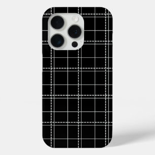 Black and White Geometric Check Plaid Pattern iPhone 15 Pro Case